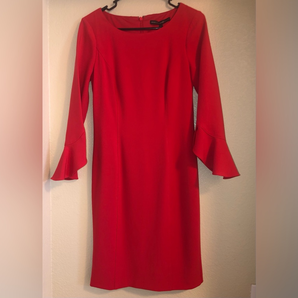 White House Black Market Red Cocktail Sheath Dress with Bell Sleeves